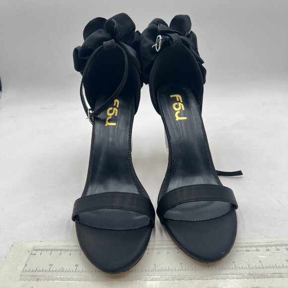 FSJ Black Open Toe Stylish Sandals Ankle Strap Crystal Heels Wedding Party Shoes - Picture 3 of 8